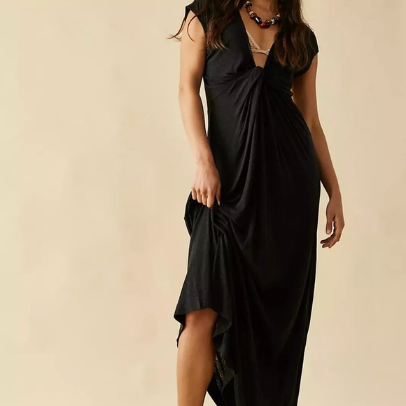 Free People Dresses & Skirts - Free People Beach Marina Maxi Dress Size XL Kelp Green Linen Twist Front